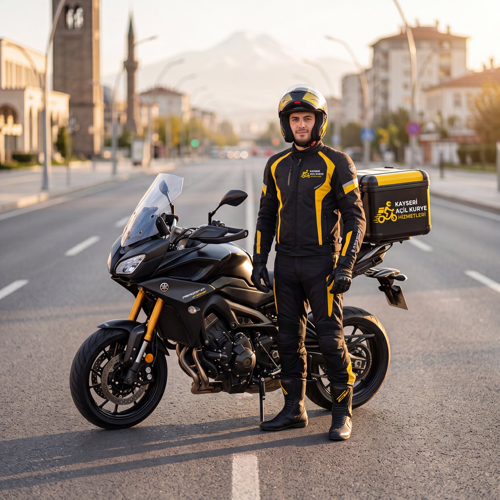 Kayseri'de motosikletinin yanında duran acil kurye